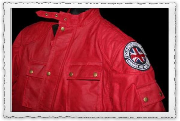 red waxed motorcycle jacket